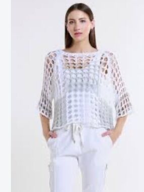 TINA Stephens  ballet Women's White Crochet Openwork Pullover medium  Top